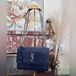 YSL MEDIUM SUNSET BLUE CROC BAG